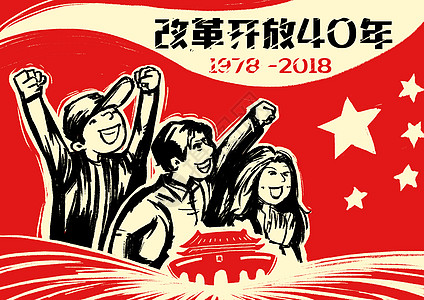 改革开放40周年大字报插画