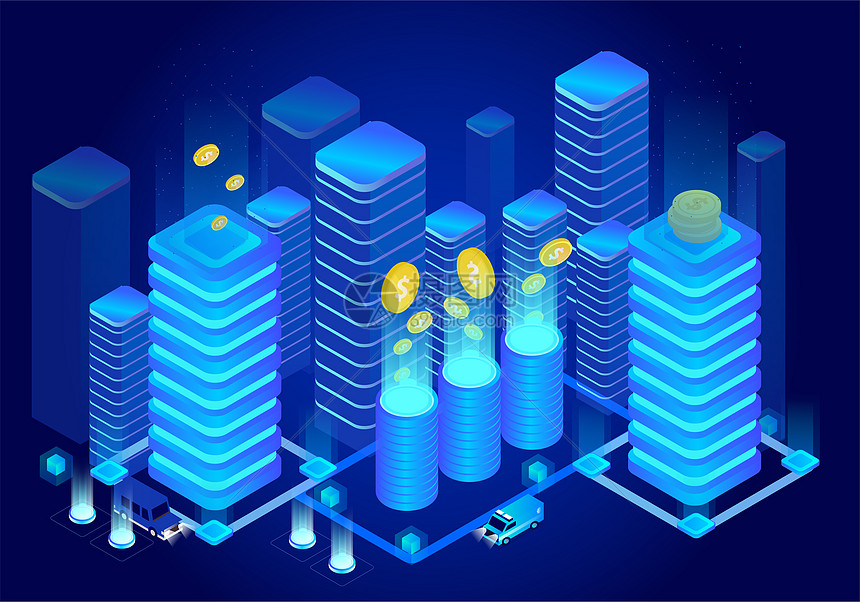 25D城市科技金融立体插画图片
