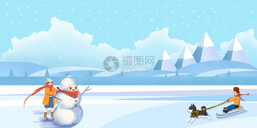 冬天雪景插画图片