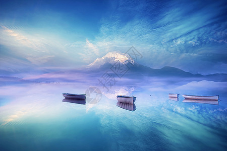 雪山山峰梦幻湖泊场景设计图片