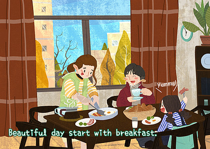快乐生活每一天家庭早餐插画