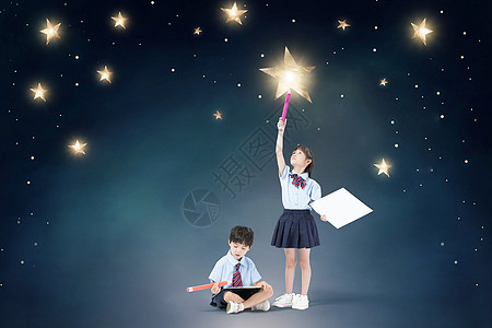 梦幻月亮女孩点缀星空的小孩设计图片