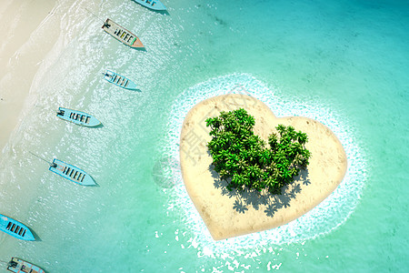 浪漫海岛航拍心形唯美小岛设计图片