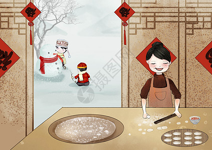 冬至包饺子背景图片