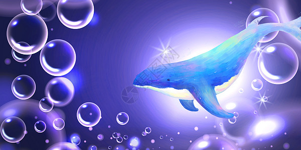 深海的海豚炫彩水泡粒子边框修饰高清图片