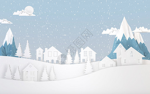 雪花剪纸图片冬季雪花场景设计图片