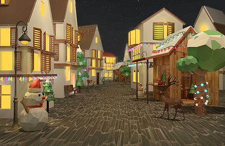 梅花鹿圣诞街景设计图片