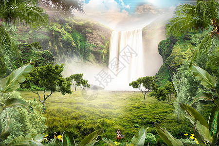 梦幻森林瀑布图片高清图片