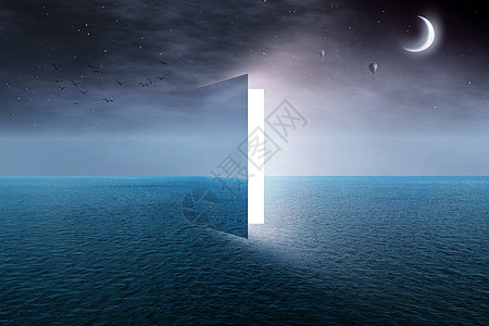超现实海面上的门设计图片