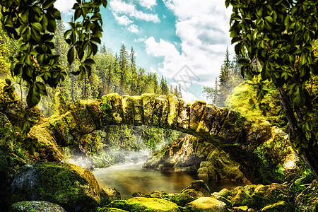 石头溪流梦幻森林设计图片
