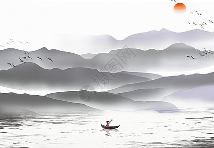 船夫图片中国风水墨山水设计图片