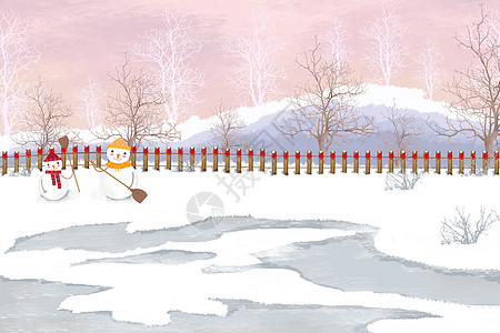 冬日雪景扫雪插画高清图片