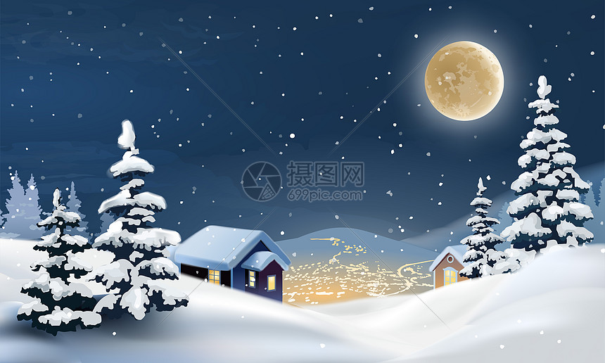 冬天唯美雪景夜景图片