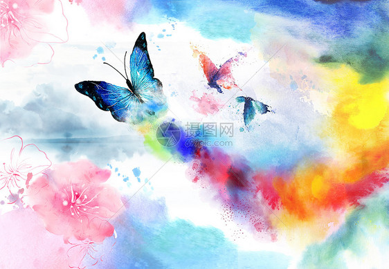 水墨蝴蝶花卉图片
