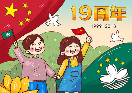 周年帖澳门回归19周年漫画插画