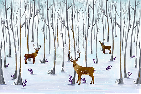 雪中麋鹿美景图片