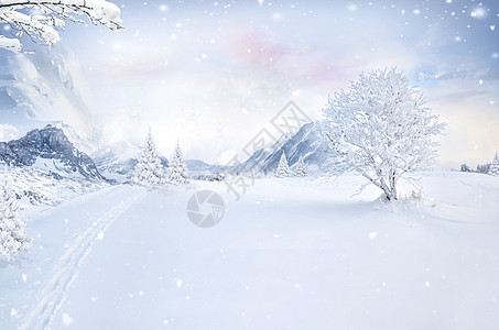 飘雪冬季雪景设计图片