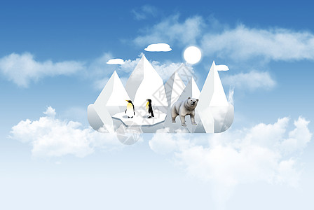 企鹅游泳冰山上的小世界设计图片