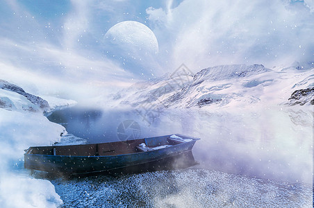 雪中恋人风雪中的小船设计图片