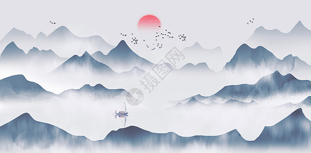山中国风水墨水画图片