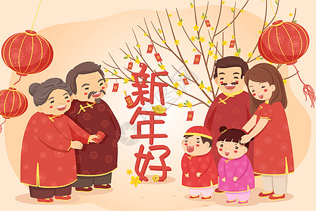 红包创意中国习俗新年拜年插画