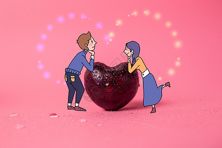 樱桃的爱情创意摄影插画图片
