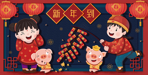 新年小孩红色中国风背景高清图片