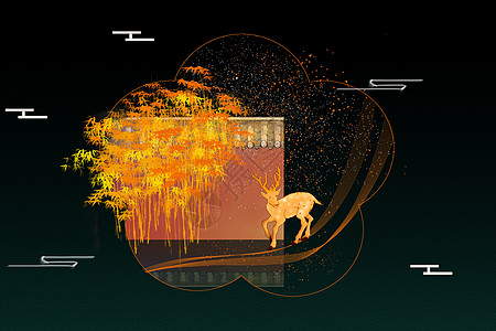 梅花宫墙鹿背景图片