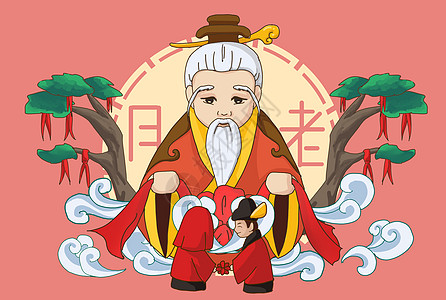情人节民俗中国民间俗神·月老插画