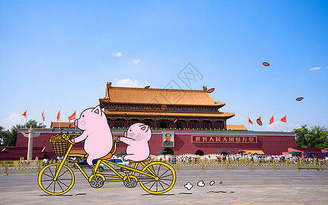 骑自行车的小猪背景图片