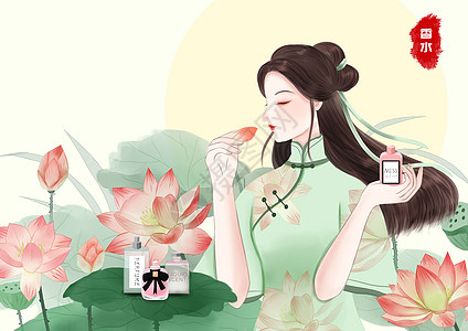 首饰广告民国美女化妆系列之香水插画