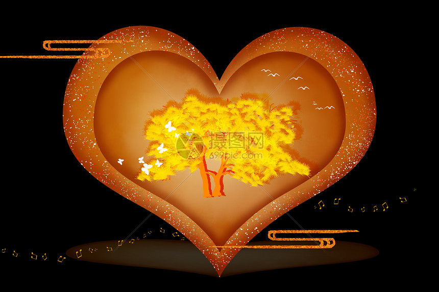 新中式情人节浮雕心型装饰画图片