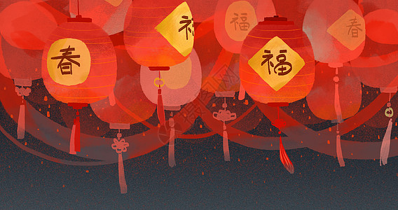 新年氛围红灯笼元素背景插画