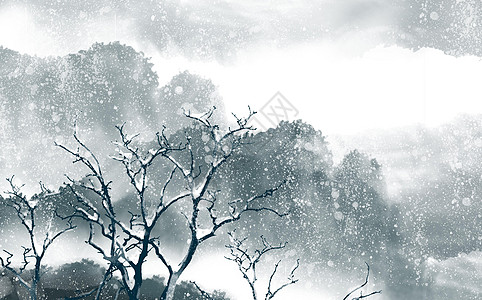雪景中国风雪景手绘插画背景素材高清图片
