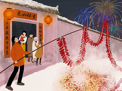 禁放烟花爆竹新年放鞭炮插画