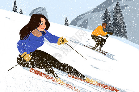 滑雪情侣滑雪高清图片