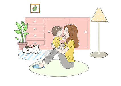 宝宝护肤品妈妈和孩子插画