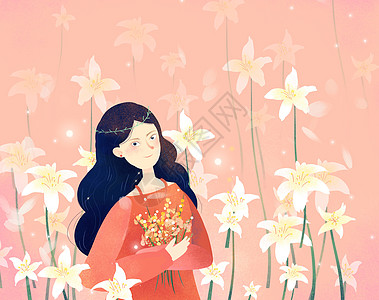 粉色小清新妇女节手绘插画背景图片