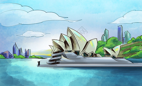 悉尼歌剧院简笔风景手绘图片