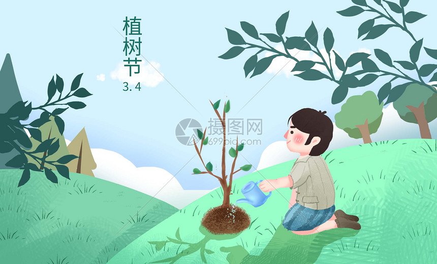 植树的男孩图片