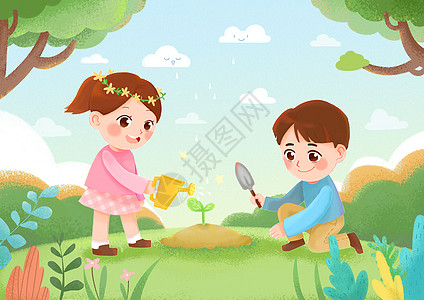 儿童植树植树节插画