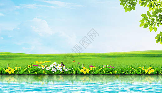 河水春天美景设计图片