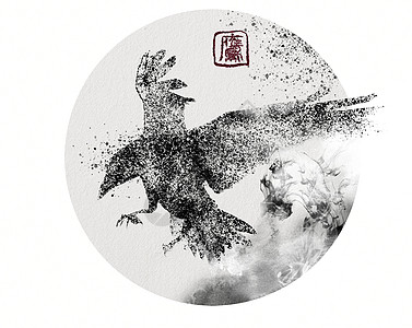 手绘老鹰水墨创意点绘中国风背景图片