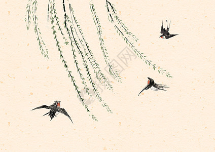 水墨柳树燕子图片