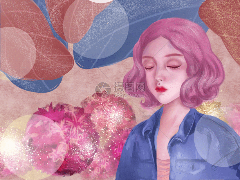 gif动图 插画动图 少女的祈愿.psd,gif 827_620