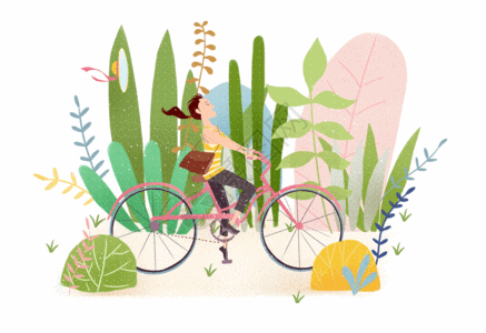 骑自行车女孩骑车女孩插画高清图片