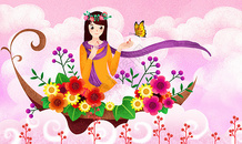 手绘女神节鲜花美女插画图片