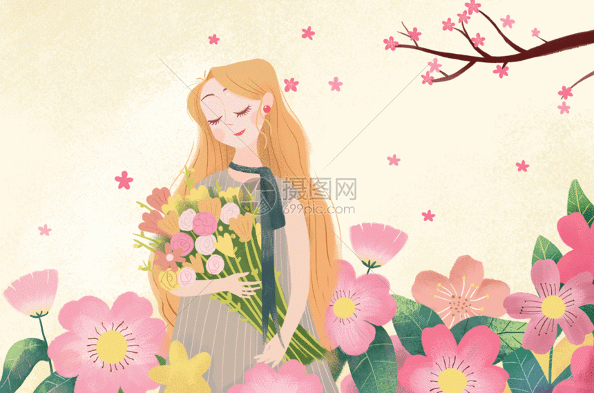 妇女节抱花女孩gif图片素材_免费下载_psd,gif图片__