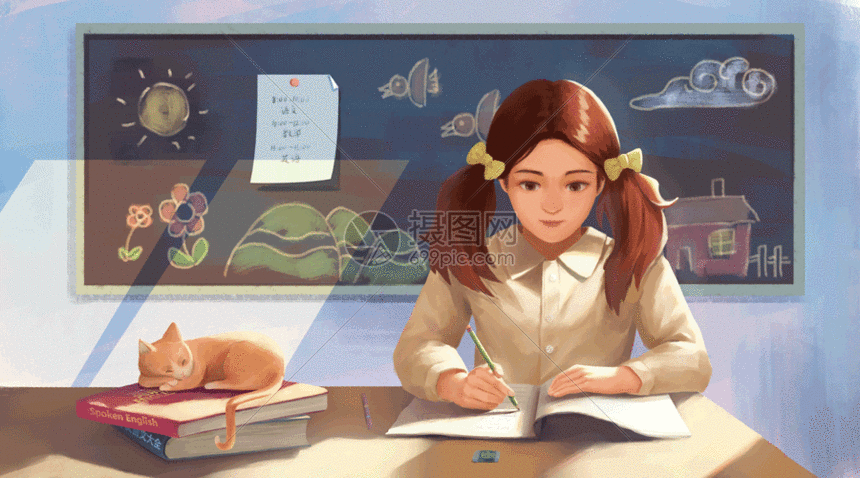 女孩在教室学习gif三好学生女孩学习黑板