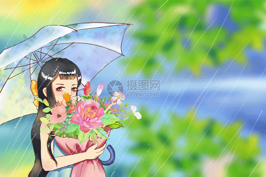 gif动图 插画动图 卡通背景 春雨.